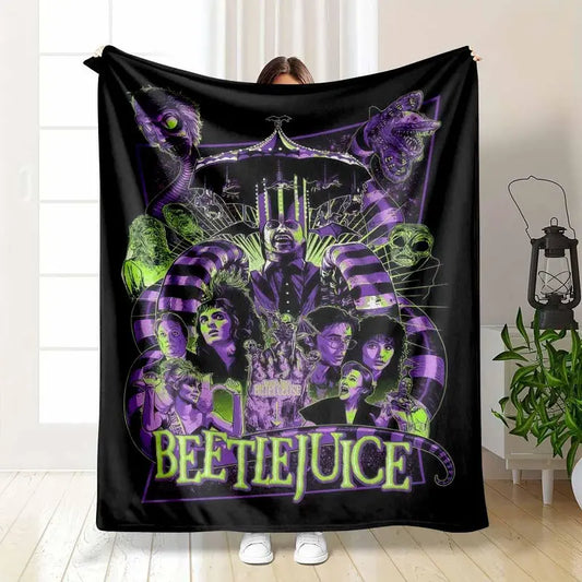 Classic Movie Poster Flannel Blanket - Gothic Characters Graphic Print, Lightweight Soft Throw for Living Room & Halloween Gifts